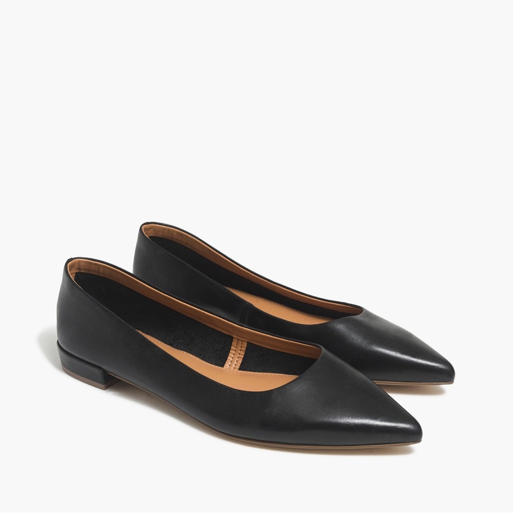 J. Crew Black Pointed Leather Flats